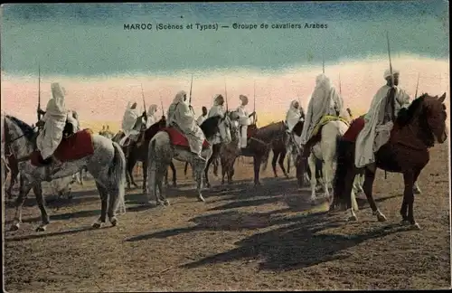Ak Marokko, Scenes et Types, Groupe de cavaliers Arabe, Maghreb