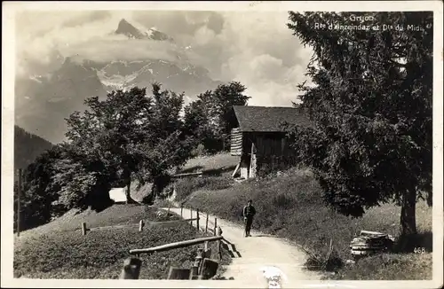 Ak Gryon Kanton Waadt, Rte d'Anzeindaz et Dts du Midi, Panoramaaufnahme