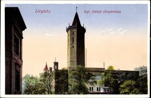 Ak Legnica Liegnitz Schlesien, Kgl. Schloss, Regierung, Turm