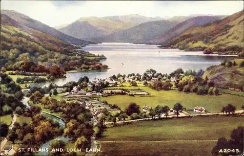 Ak Schottland, St. Fillans and Loch Earn, See, Ortschaft, Vogelblick, Fluss