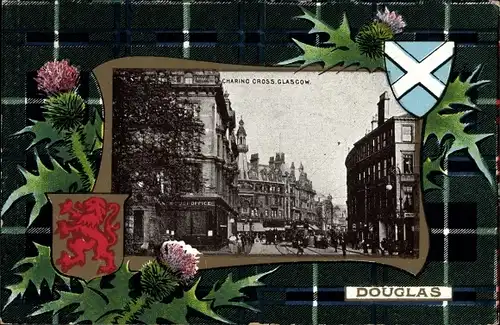 Passepartout Ak Glasgow Schottland, Charing Cross, Wappen, Tartan Douglas