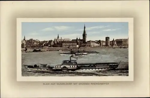 Passepartout Ak Düsseldorf am Rhein, Rheinansicht mit großem Rheindampfer