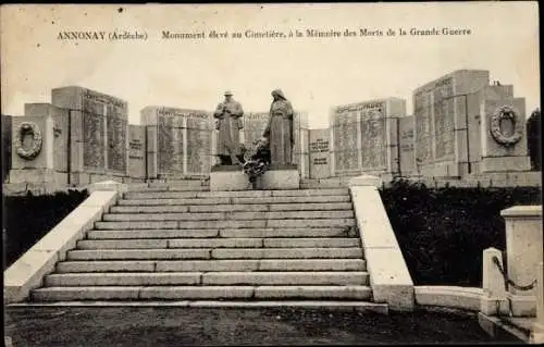 Ak Annonay Ardeche, Monument élevé au Cimetiére, á la Mémoire des Morts de la Grande Guerre
