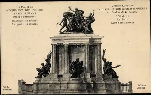 Ak Saint Étienne Loire, Monument des Poilus, Place Fourneyron