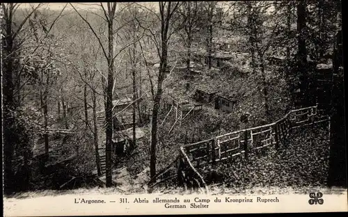 Ak Argonne Meuse, Abris allemands au Camp du Kronprinz Rupprecht, German Shelter