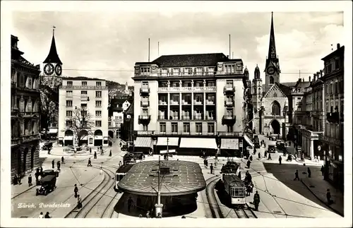 Ak Zürich Stadt Schweiz, Paradeplatz, Straßenbahn