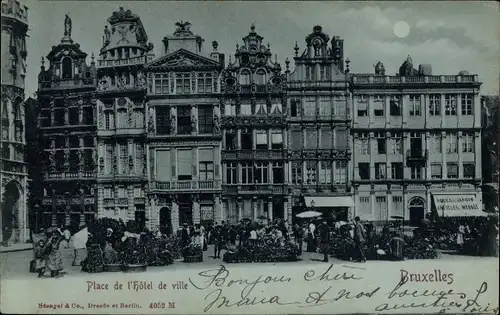 Mondschein Ak Bruxelles Brüssel, Place del'Hotel de ville