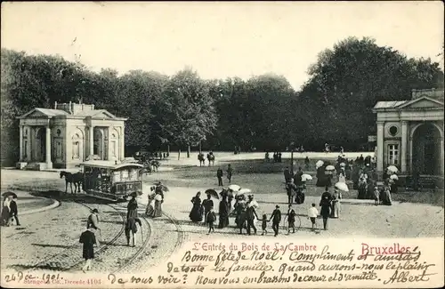 Ak Bruxelles Brüssel, L'Entrée du Bois la Cambre, Pferdebahn