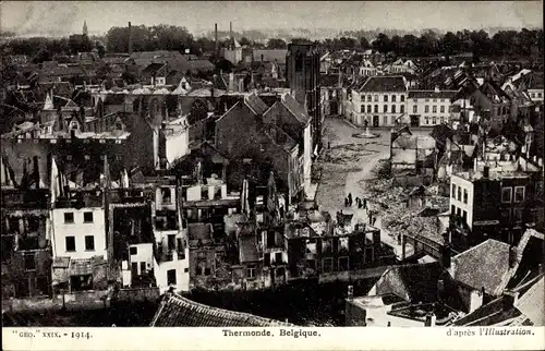 Ak Thermonde Termonde Dendermonde Ostflandern, Stadtansicht, Zerstörung 1914