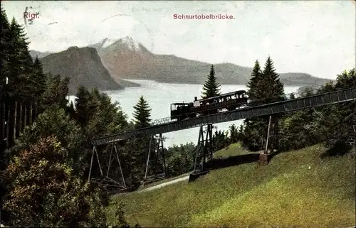 Ak Vitznau Kanton Luzern, Rigibahn, Schnurtobelbrücke