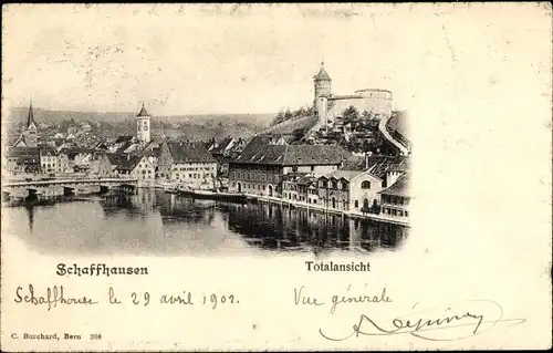 Ak Schaffhausen am Rhein Schweiz, Totalansicht, Brücke, Fluss