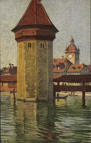 Künstler Ak Schlatter, E. E., Zürich Stadt Schweiz, Wasserturm m.d. Rathaus