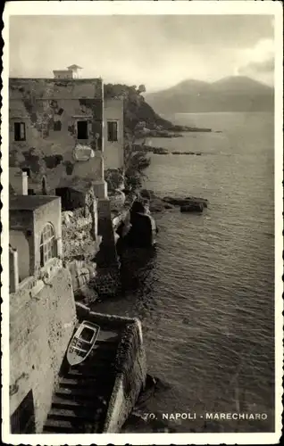 Ak Napoli Campania, Marechiaro, Meer, Boot, Häuser