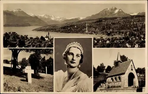 Ak Küssnacht Kanton Schwyz, Gedächtniskapelle Königin Astrid von Belgien, Portrait, Panorama