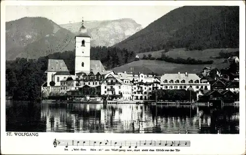 Ak St. Wolfgang im Salzkammergut Oberösterreich, Im Weißen Rössl, Kirche, Lied