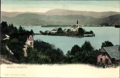 Ak Maria Wörth am Wörthersee Kärnten, Blick auf die Insel, See
