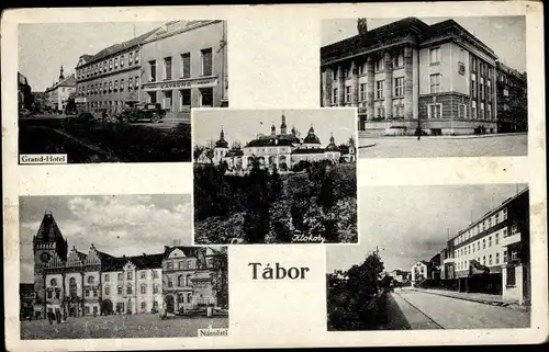 Ak Tábor Südböhmen, Grand Hotel, Namesti, Klokoty, Straßenpartie