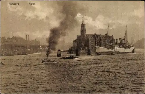 Ak Hamburg, Partie aus dem Hafen, Kehrwiederspitze, Schiffe