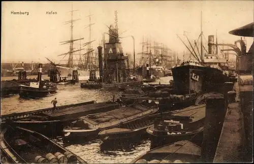Ak Hamburg, Hafen, Segelschiffe, Dampfer