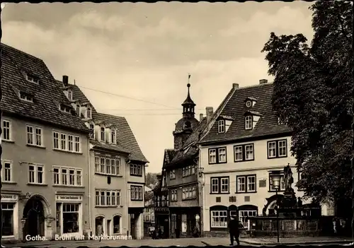 Ak Gotha in Thüringen, Brühl, Marktbrunnen, Geschäfte