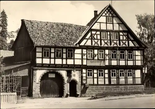 Ak Suhl in Thüringen, Gasthaus "Zum goldenen Hirsch", Fachwerkhaus