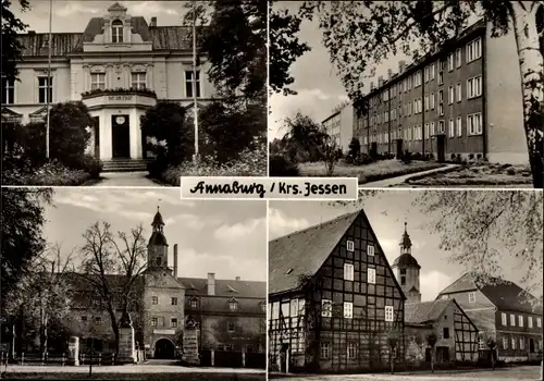 Ak Annaburg Sachsen Anhalt, Rat der Stadt, Neubauten, Markt mit Kirche, Schloss