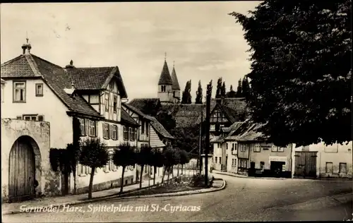 Ak Gernrode Quedlinburg im Harz, Spittelplatz mit St. Cyriacus