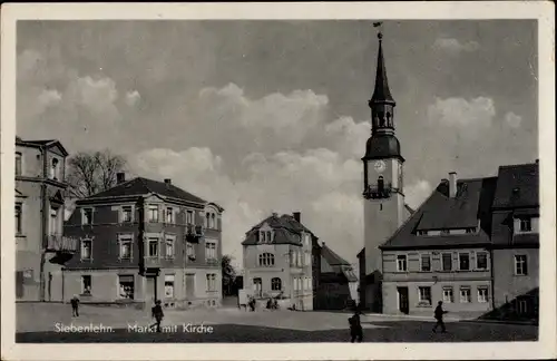 Ak Siebenlehn Großschirma im Kreis Mittelsachsen, Markt mit Kirche