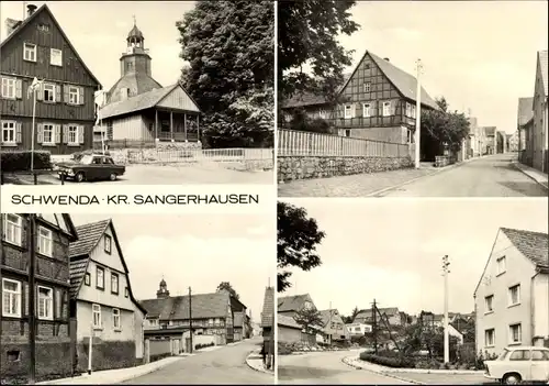 Ak Schwenda Südharz, Straßenpartien, Teilansichent, Glockenturm