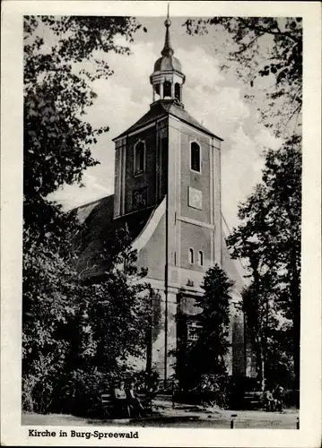 Ak Burg im Spreewald, Kirche, Außenansicht, Bänke