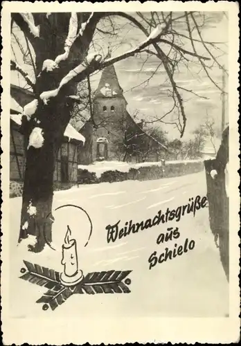 Ak Schielo Harzgerode am Harz, Weihnachtsszenerie, Kirche, Schnee