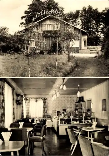 Ak Frauenwald am Rennsteig Ilmenau in Thüringen, HO Cafe Milchbar, Außenansicht, Innenansicht