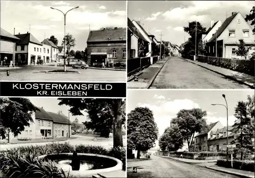 Ak Klostermansfeld in Sachsen Anhalt, Bahnhofstraße, Ernst-Thälmann-Straße, Clara Zetkin Straße