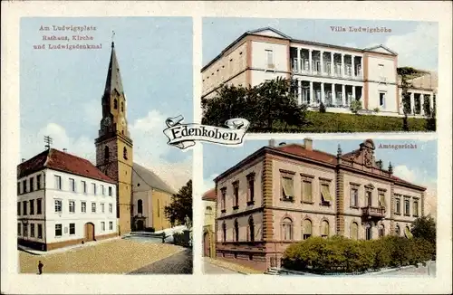 Ak Edenkoben an der Weinstraße, Rathaus, Kirche, Ludwigsplatz, Villa Ludwigshöhe, Amtsgericht