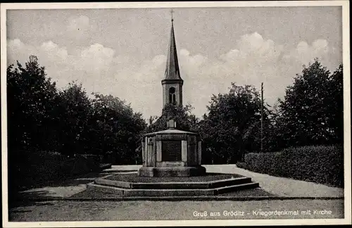 Ak Gröditz Sachsen, Kriegerdenkmal, Kirche, Gasthof Richter
