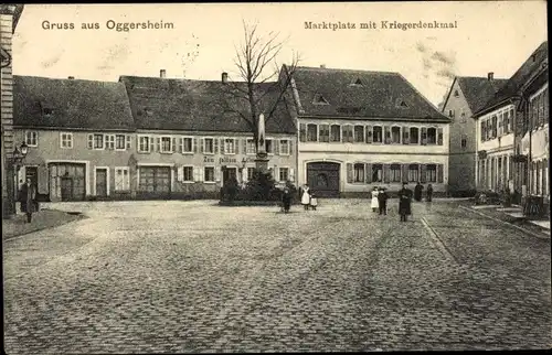 Ak Oggersheim Ludwigshafen am Rhein Rheinland Pfalz, Marktplatz mit Kriegerdenkmal, Gasthof Adler
