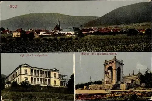 Ak Rhodt unter Rietburg in der Pfalz, Totale, Kgl. Villa Ludwigshöhe, Sieges- u. Friedensdenkmal