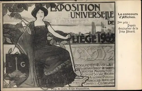 Wappen Ak Exposition Universelle de Liege 1905, Le concours d'Affiches, Junge Frau im Kleid