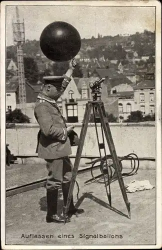 Ak Auflassen eines Signalballons, I. WK