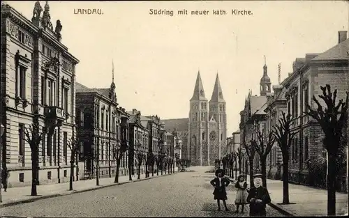 Ak Landau in der Pfalz, Südring mit neuer kath. Kirche