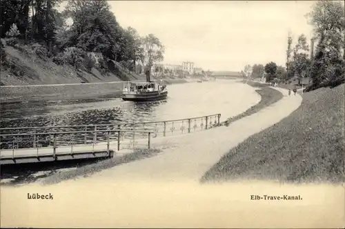Ak Lübeck in Schleswig Holstein, Elbe Trave Kanal, Partie mit der Fähre