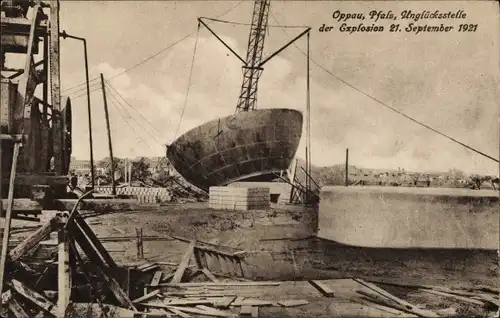 Ak Oppau Ludwigshafen Pfalz, Unglücksstelle der Explosion 21. September 1921