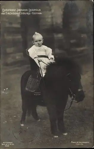 Ak Erbprinz Johann Leopold von Sachsen Coburg Gotha, Pony