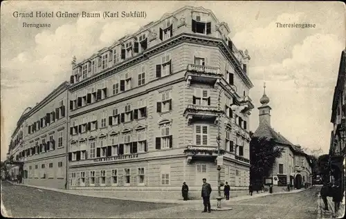 Ak Baden bei Wien in Niederösterreich, Grand Hotel Grüner Baum, Renngasse, Theresiengasse