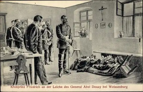 Ak Kronprinz Friedrich an der Leiche des General Abel Douay bei Weißenburg