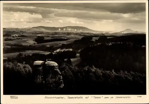 Ak Elbsandsteingebirge, Rauensteinblick mit Nonne, Schrammsteine