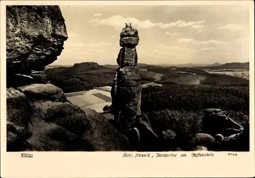 Ak Elbsandsteingebirge, Barbarine am Pfaffenstein, Felsen, Hahn 8163