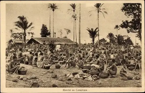 Ak Kamerun, Marché, Marktplatz, Palmen