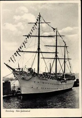Ak Hamburg Mitte, Hafen, Segelschiff Hein Godenwind, schwimmende Jugendherberge