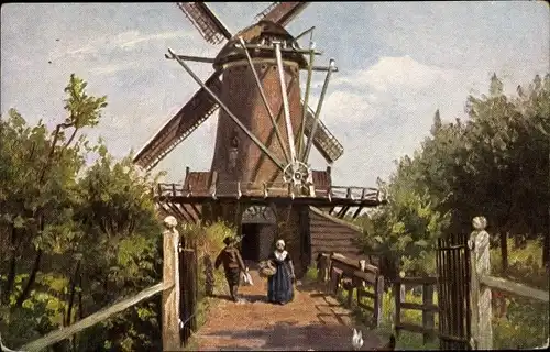 Künstler Ak Niederländische Windmühle, Eingang